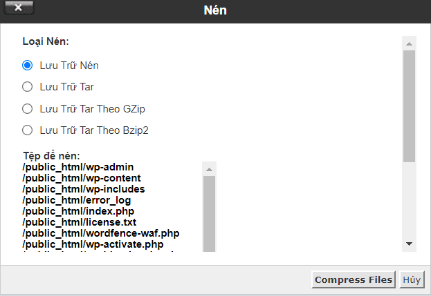 Hướng dẫn sao lưu và phục hồi dữ liệu Website WordPress 41 Nén dạng zip